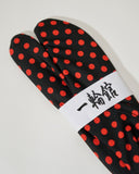 Japanese stretch tabi socks - polka dot black red