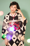 Japanese furisode kimono - Trump Card black white- Modern Antenna