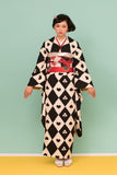 Japanese furisode kimono - Trump Card black white- Modern Antenna