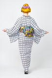 Houndstooth grid white Women's hitoe kimono